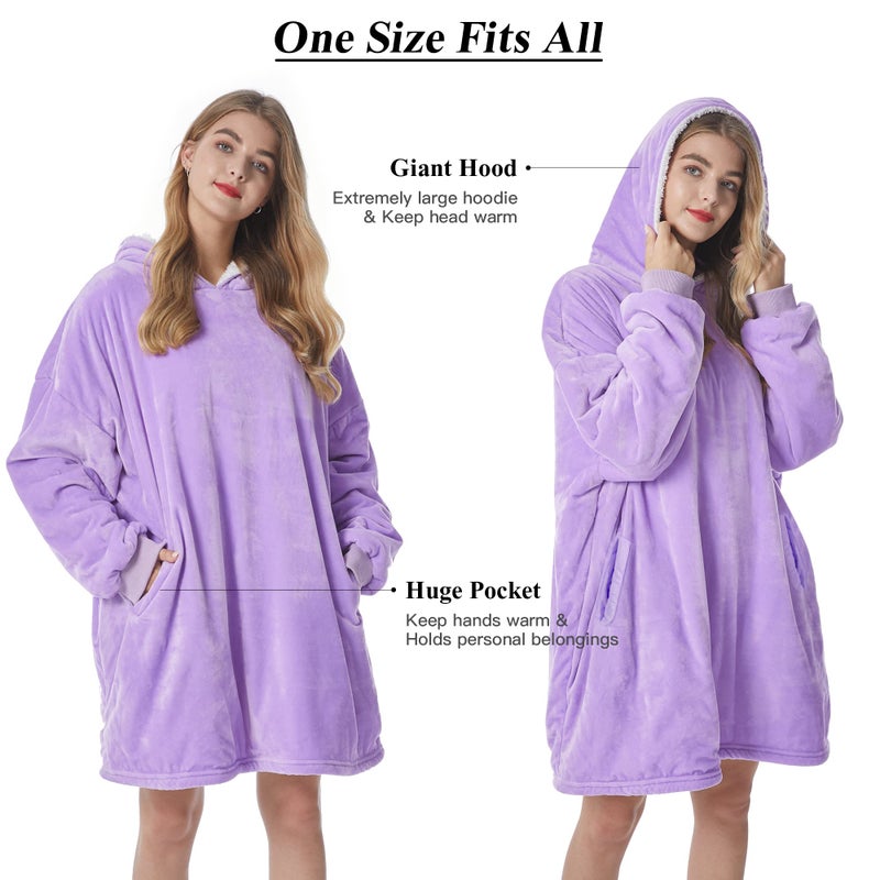 Felicigeely Blanket Hoodie, Oversized Wearable Blanket Sweatshirt for Adults Women Men Warm Cozy Thick Purple Hooded Blanket with Pockets and Sleeves Gift for Her Mom Girls - Image 2